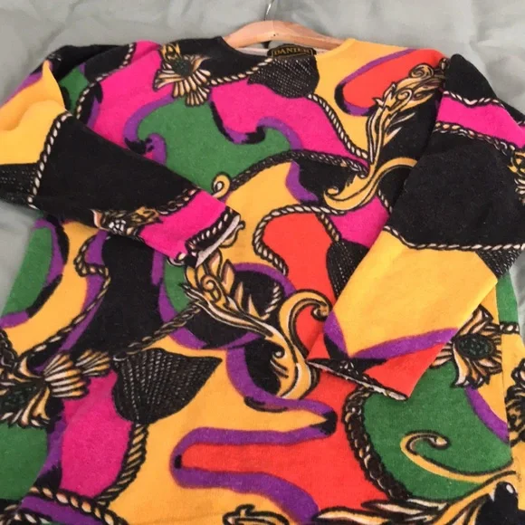 Vtg Danier Neon Colored Tassel Pattern Lambswool/Angora Blend Sweater Size Small - Picture 7 of 7